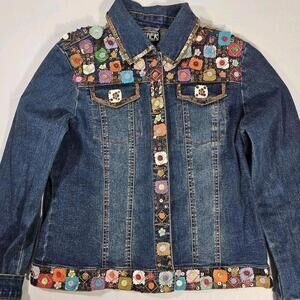 Vintage BERER Embroidered Sequin & Beaded Denim Jean Jacket Size Large